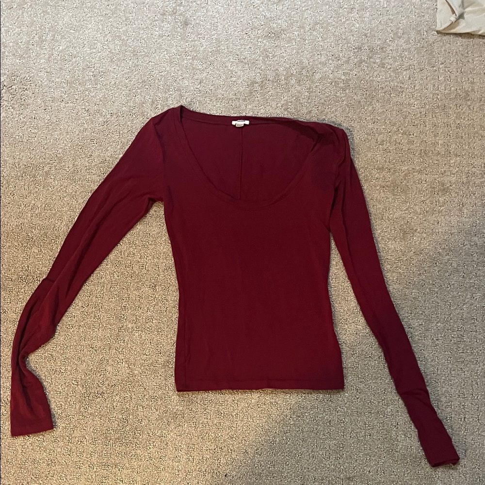 Garage Deep Red Long Sleeve Top scoop